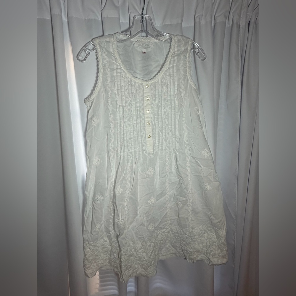 LA CERA White Cotton Sleeveless Embroidered Chemise sz M